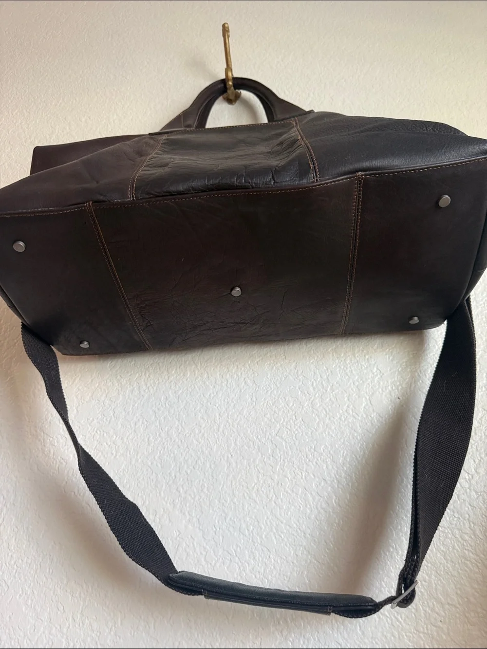 Men's Dark Brown Leather Weekender Bag- Kenneth Cole